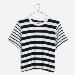 Madewell NWT Softfade Cotton Boxy-Crop Tee Black White Striped Size L